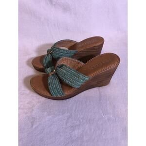 Italian Shoemaker Womens Wedge 8.5M Slip On Sandals 9” Heel Italy Boho Cottage